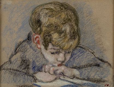dessin représentant un garçon en train de lire un livre