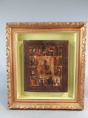 Icone russe figurant Saint Nicolas le Thaumaturge entouré de…
