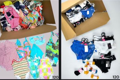two pictures of a box full of clothes and a box full of underwear