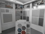 an image of a display of tile samples in a showroom