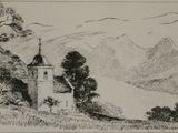 une image représentant un dessin d'un château situé sur une colline