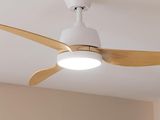 un ventilateur de plafond blanc muni d'une lampe