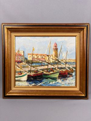 Henri SCHLUCK (1920-2007) Huile sur toile " Bateaux à Collio…