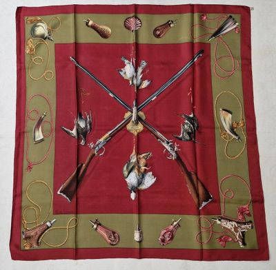 HERMES, foulard de twill de soie modèle de chasse par M. - Photo 1