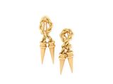 a pair of gold earrings with spikes and a knot