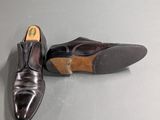 pair of men ' s shoes on a table with a white background