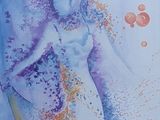 une peinture représentant une femme tenant une fleur à la main