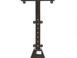 an old metal cross on a stand on a white background