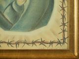 painting of a man in a suit and tie with a crown of thorns around his neck