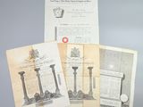 three old papers with a red cross on them sitting on top of a table