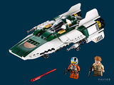 a lego model of a star wars fighter and a lego figure of a fighter