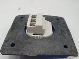 a close up of a white electrical outlet on a white surface
