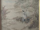 a picture of a painting of a man and a woman by a river
