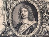 an old picture of a man in a wreath with a bird on his shoulder