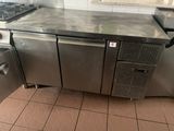 un plan de travail en acier inoxydable dans une cuisine commerciale