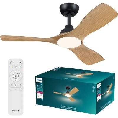 Le ventilateur de plafond se trouve à côté d'une télécommande et d'un boîtier