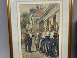 tableau représentant une fanfare dans une scène de rue, avec des bâtiments en arrière-plan