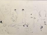 drawing of a group of people in various poses on a white background