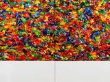 abstract painting of multicolored brush strokes on a white background