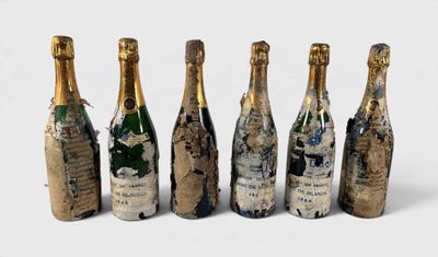 six bouteilles de champagne sont alignées