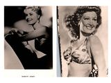 two black and white photos of a woman in a bikini top