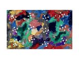 une peinture abstraite composée de points blancs sur un fond multicolore