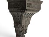 an old wooden shelf with a carved design on the top