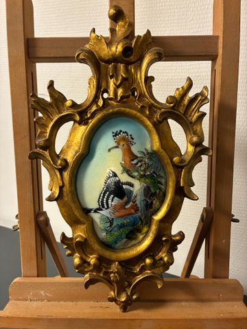 BETOURNE : émail de Limoges « Famille d’oiseaux » 16 x 11 cm