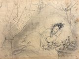 un vieux dessin représentant une femme allongée dans son lit, la tête posée sur un oreiller