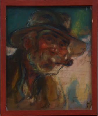 Louis FORTUNEY (1875-1951). Portrait d'homme au chapeau fuma…