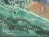 a painting of a man riding a skateboard down a hill