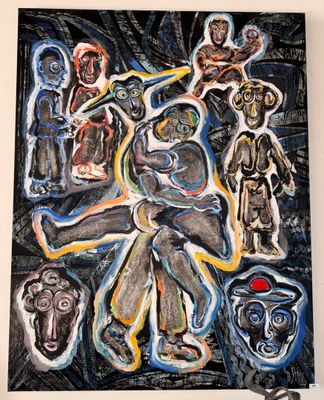 une image d'un tableau représentant un groupe de personnes dans une pièce