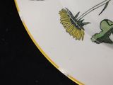 a plate with a picture of a bird and a dandelion on it