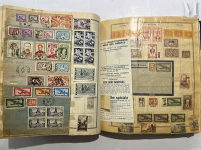 a book with stamps on it sitting on a table