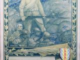 an old picture of a man with a sword and a medal