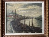 une image d'une peinture de bateaux dans un port
