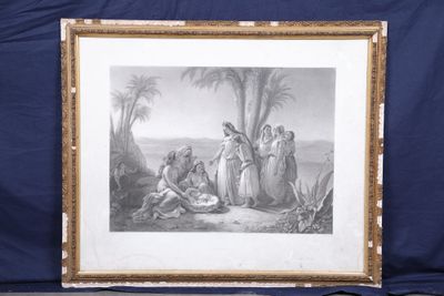 un tableau représentant un groupe de personnes dans un décor désertique