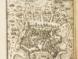 an old book with a drawing of a map of a town