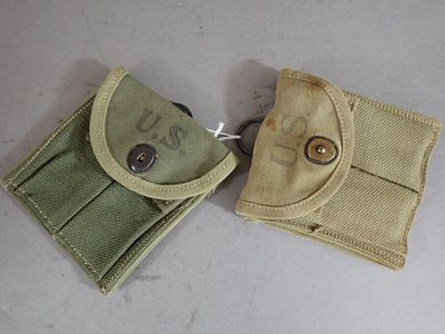 pair of small pouchs with buttons on them sitting on a table