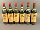 six bottles of wine lined up in a row on a table