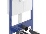 Les toilettes sont bleues et blanches et sont équipées de deux tuyaux