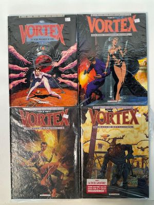 two covers of vortexx comic books on a white surface