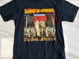 a black shirt with a picture of a group of soldiers on it