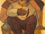 une image d'un tableau représentant une femme tenant un enfant dans ses bras