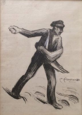 dessin représentant un homme tenant un couteau dans la main droite