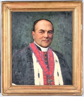 Ecole XXe. "Portrait d'un ecclésiastique", huile sur toile (…