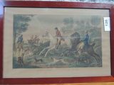 framed print of a hunting scene with a dog chasing a horse