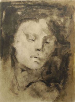 an image of a drawing of a woman ' s face with her eyes closed