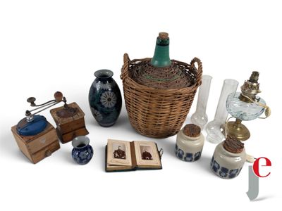 a wicker basket filled with bottles and other items