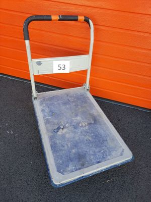 a luggage cart that has a number on it